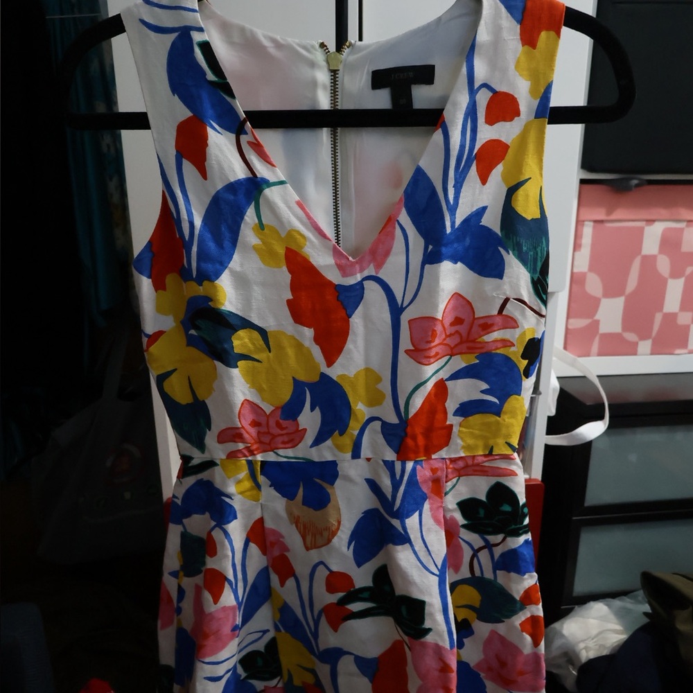 J. Crew Blue and Red Sleeveless V-Neck Sundress
